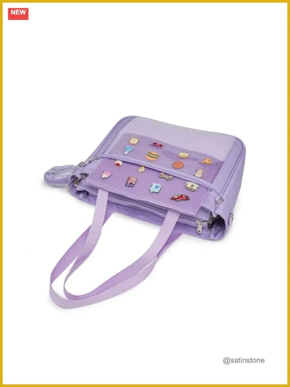 Canvas Ita Bag with Pin Display Window Adjustable Strap